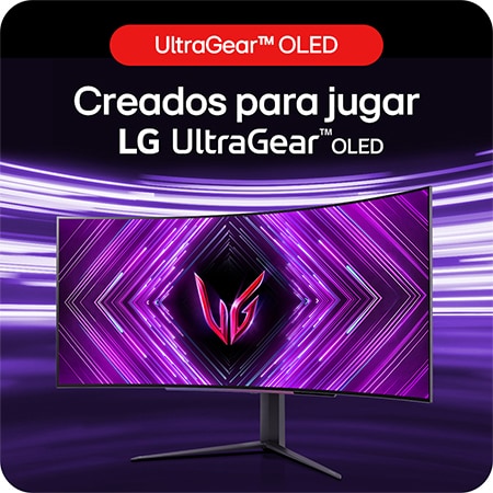 Monitor Gaming LG UltraGear 45GS96QB presentando la pantalla UltraGear™ OLED, diseñada específicamente para experiencias de juego inmersivas.