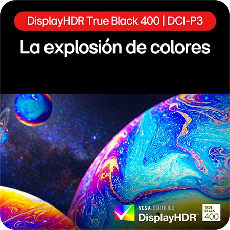 Monitor Gaming LG UltraGear 45GS96QB mostrando una explosión de colores gracias a DisplayHDR True Black 400 y a la cobertura de DCI-P3.