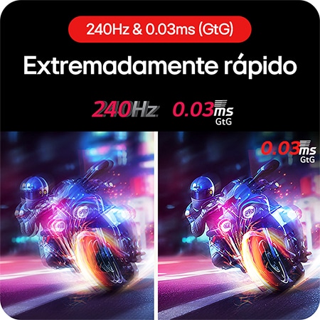 Monitor Gaming LG UltraGear 45GS96QB ofreciendo movimientos increíblemente rápidos en juegos gracias a su tasa de refresco de 240 Hz y tiempo de respuesta de 0.03 ms (GtG).