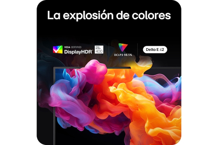 Monitor LG 27GX790A ofrece una explosión de colores con certificación VESA DisplayHDR™ 400 (True Black), 98.5% DCI-P3 y precisión de color Delta E ≤ 2.