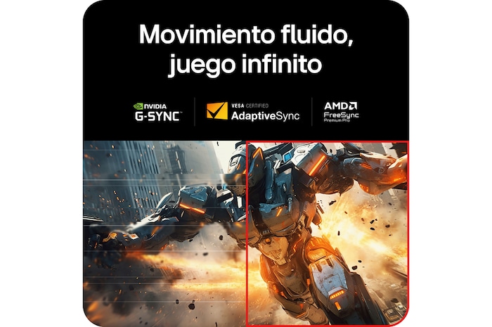 Monitor LG 27GX790A garantizando un juego fluido mediante la compatibilidad con NVIDIA G-SYNC Compatible, VESA AdaptiveSync y AMD FreeSync Premium Pro.