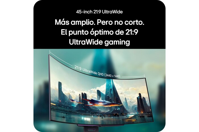 Monitor LG 45GX90SA-B ofrece el punto óptimo gaming 21:9 UltraWide QHD (3440 x 1440) de 45 pulgadas a través de su pantalla curva para un campo de visión inmersivo.