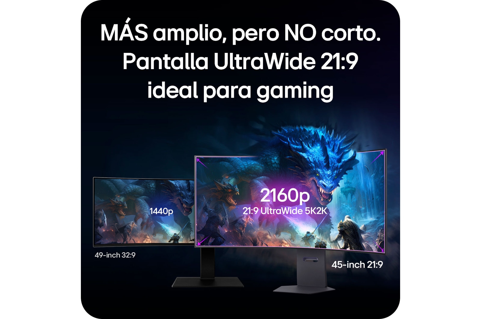 Monitor LG 45GX950A presenta el punto óptimo gaming 21:9 UltraWide 5K2K (5120x2160), demostrando la superioridad visual en comparación con un monitor 32:9.