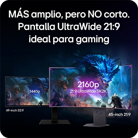 Monitor LG 45GX950A presenta el punto óptimo gaming 21:9 UltraWide 5K2K (5120x2160), demostrando la superioridad visual en comparación con un monitor 32:9.