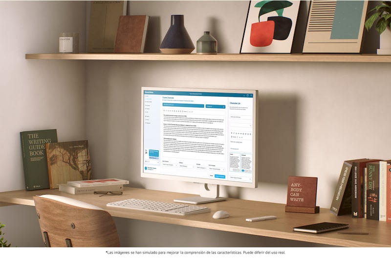 Monitor Inteligente LG 32SR50F en acabado blanco, con diseño elegante que se integra perfectamente en una oficina en casa moderna y se utiliza para la productividad.
