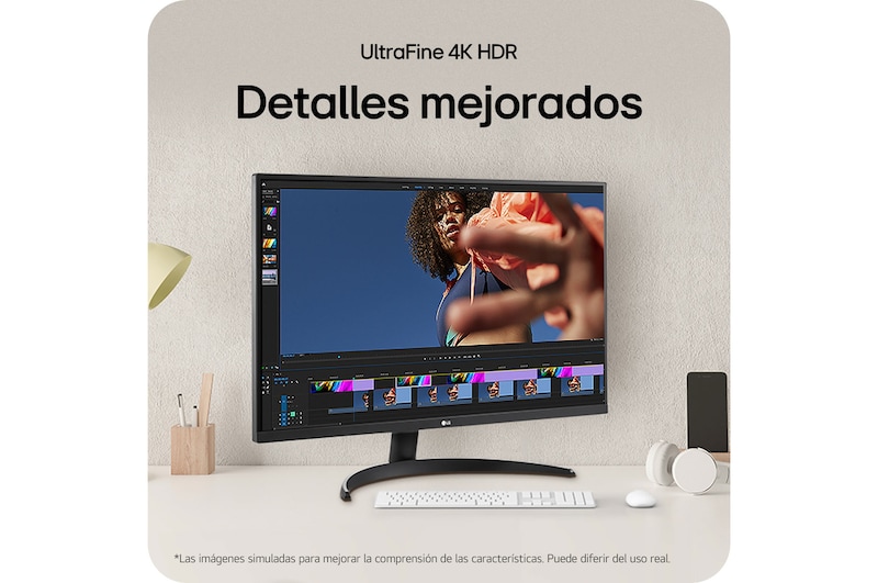 Monitor LG 32UR500K con Pantalla UltraFine 4K HDR, que domina todos los detalles y proporciona una claridad superior en entornos de edición de video.