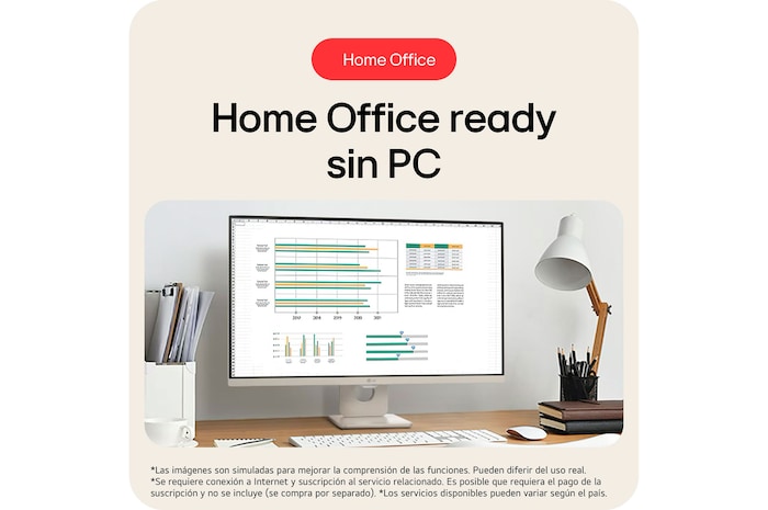 Monitor Inteligente LG 27U511SA-W listo para el Home Office sin necesidad de PC, permitiendo acceso remoto a servicios como Windows 365, Chrome Remote y Azure Virtual Desktop a través de la interfaz del monitor.