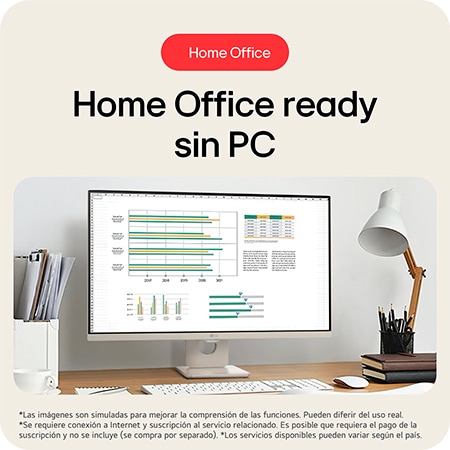 Monitor Inteligente LG 27U511SA-W listo para el Home Office sin necesidad de PC, permitiendo acceso remoto a servicios como Windows 365, Chrome Remote y Azure Virtual Desktop a través de la interfaz del monitor.