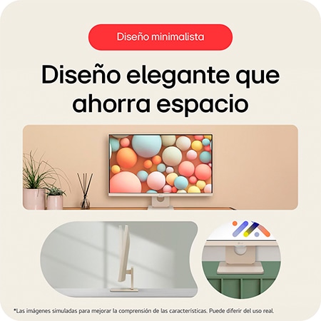Monitor Inteligente LG 27U511SA-W con diseño simple, que presenta un diseño elegante y que ahorra espacio, con un perfil delgado en blanco ideal para espacios de trabajo modernos.