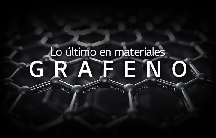 Hay una imagen que muestra un patrón hexagonal. Delante de la imagen está escrita la frase “Lo último en materiales GRAFENO”.