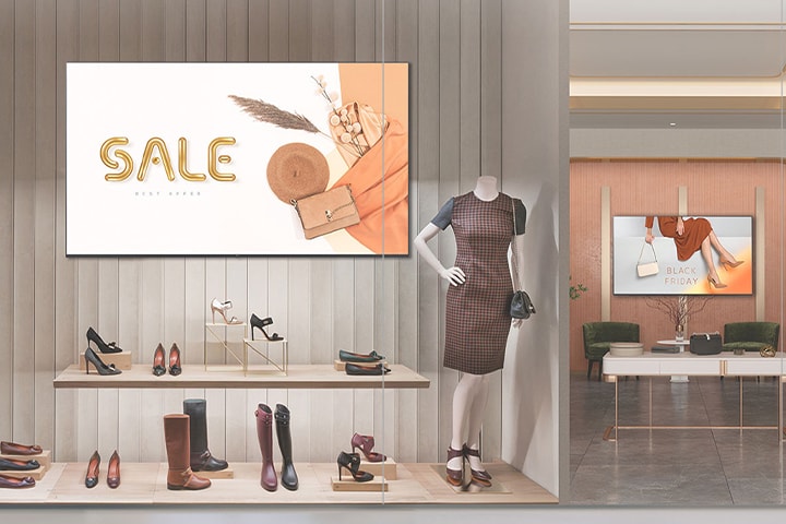 Representación de una escena dentro de una tienda minorista donde se ha implementado señalización.