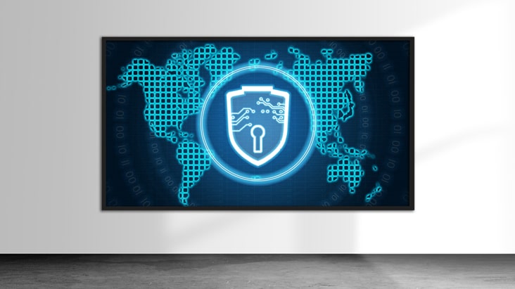 Esta imagen abstracta representa la aplicación de la seguridad a una pantalla.