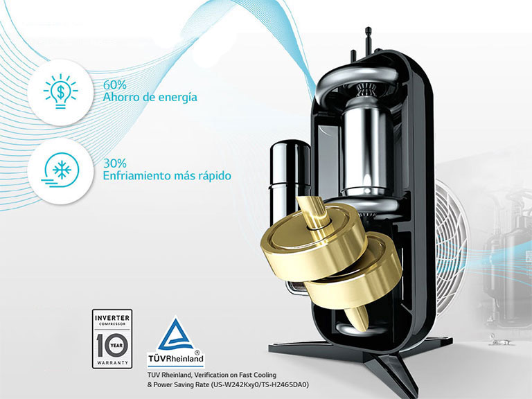 El Compresor Inverter™ ofrece eficiencia y durabilidad con una garantía de 10 años.