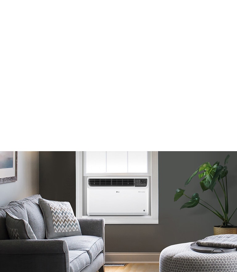 Los aires acondicionados de ventana LG ofrecen rendimiento potente y durabilidad, adaptándose al marco de la ventana.