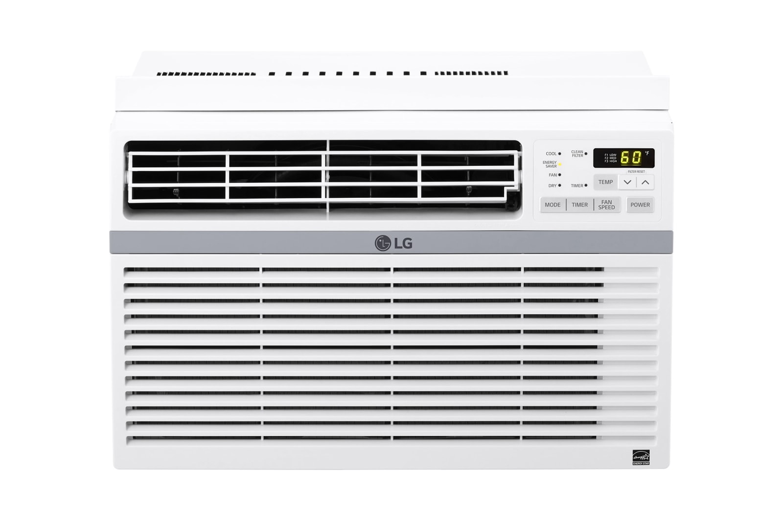 Vista frontal de Aire Acondicionado LG Tipo Ventana, Enfriamiento, 18,000 BTU/h, Sistema de Flujo de Aire en 4 vías, Temporizador, Bajo nivel de ruido. W182CE