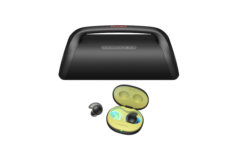 LG XBOOM Go bocina bluetooth XG9QBK + LG TONE Free fit audífonos inalámbricos deportivos TF7Q, XG9QBK.TF7QBI