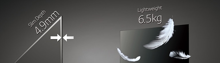 La pantalla OLED de LG es muy delgada y ligera, con una profundidad de 4,9 mm y un peso de 6,5 kg.