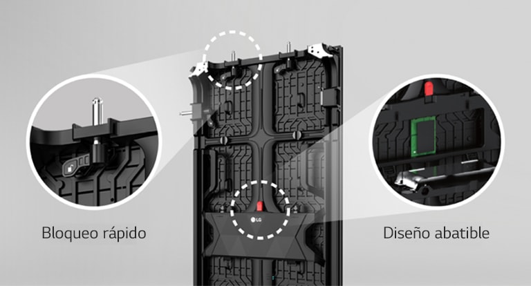 Una vista ampliada del "Quick Lock" y el "Flip Design" en la parte posterior del gabinete.