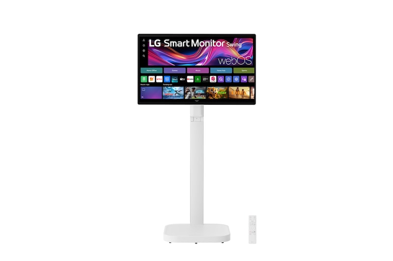 Vista frontal de LG Smart Monitor Swing IPS 4K UHD de 31.5 pulgadas con pantalla táctil y soporte con ruedas 32U889SA-W