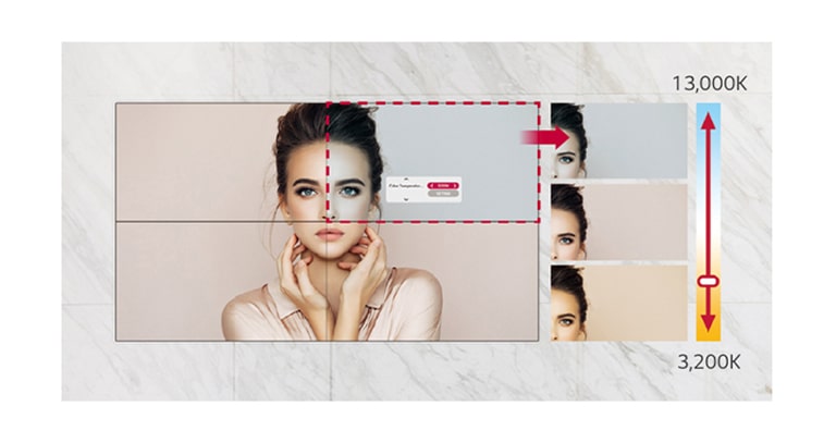 VL5PJ can adjust the color temperature from 3,200K to 13,000K in units of 100K.