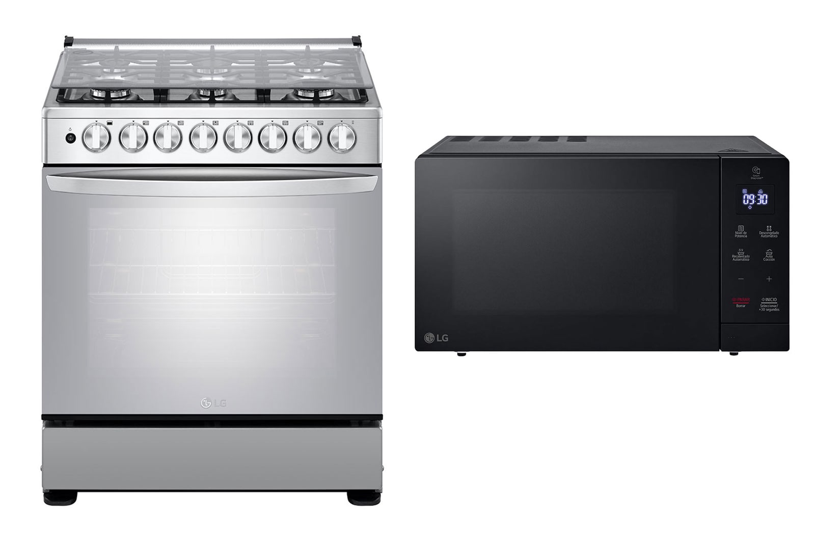 Vista frontal de Estufa LG 5.2 pies cúbicos de 6 Quemadores+Horno de Microondas NeoChef™ 1.1 pies³ LRGZ5255S.MS3032