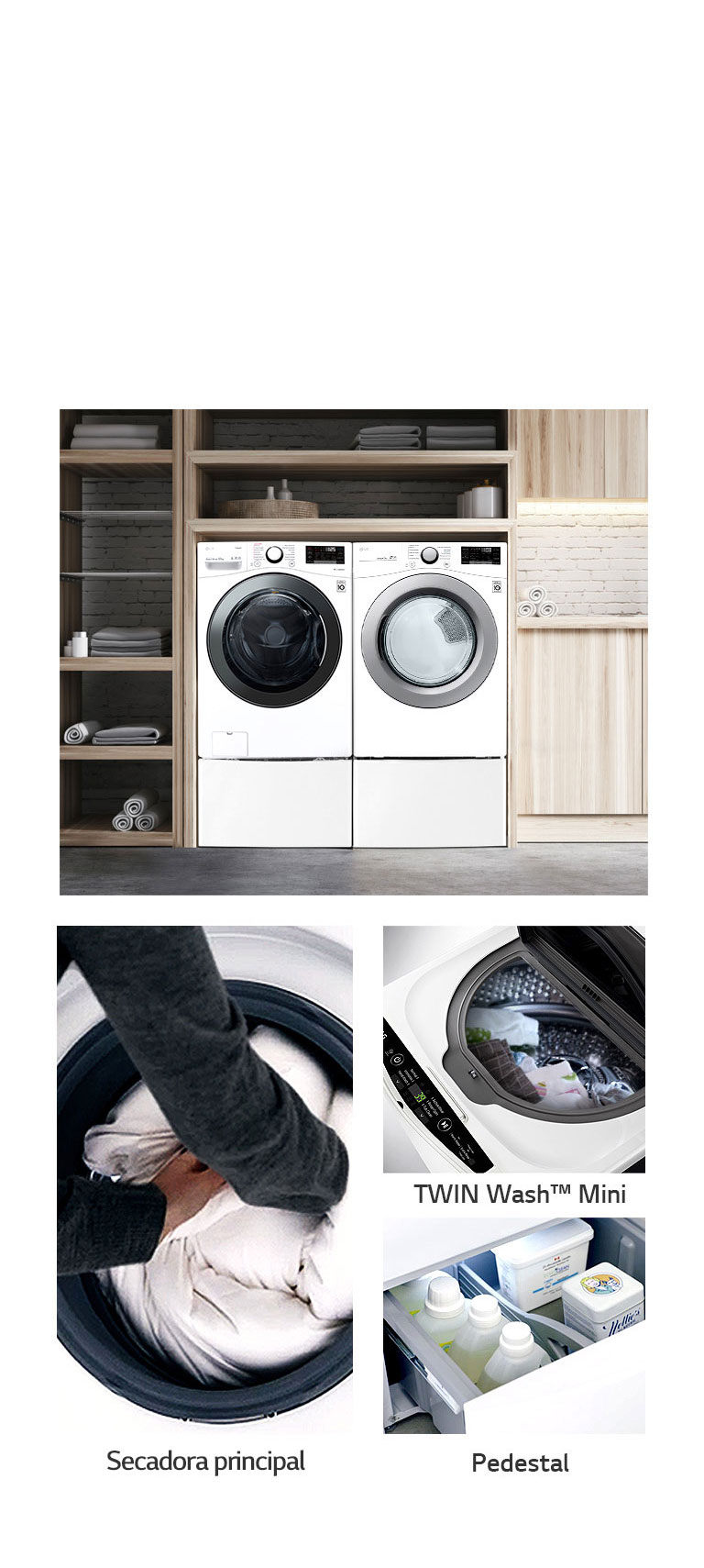 Más Opciones, Mayor Cuidado: Descubra los combos de lavadora y secadora LG, set de lavado compacto y elegante para su hogar.
