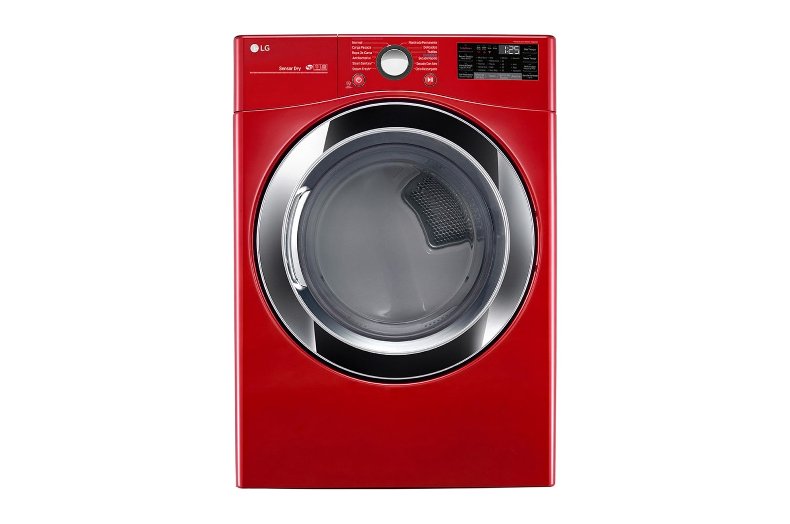 Vista frontal de Secadora LG Smart Carga Frontal con Ciclos de Vapor y Sensor Dry 22Kg, Roja DF22RV2S