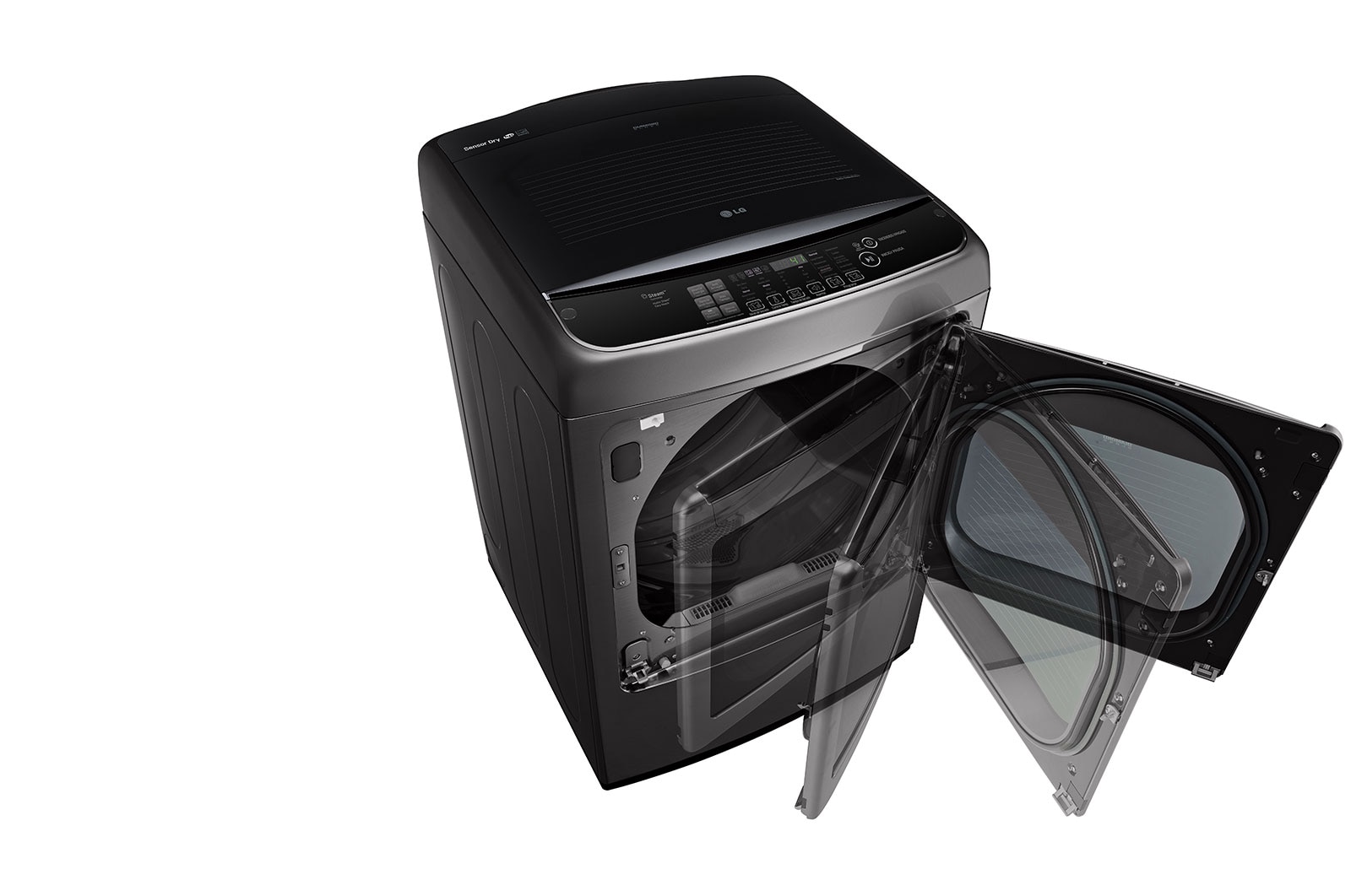 LG Secadora Carga Superior Inteligente  con ciclos de vapor Steam™, Sensor Dry y con ThinQ® 22 Kg color Black Steel , DT22BSSG1