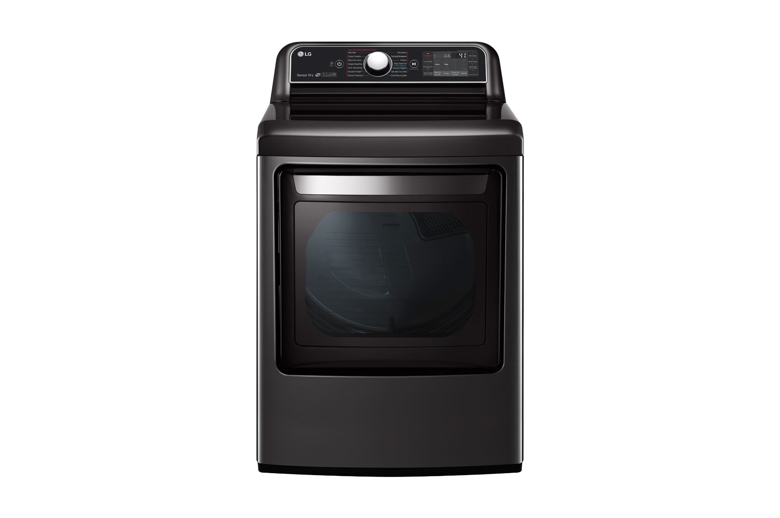 Vista frontal de Secadora Smart Carga Frontal con ciclos de vapor TrueSteam™, Sensor Dry y con SmartThinQ™ 25 Kg color Black Steel DT25BTSG