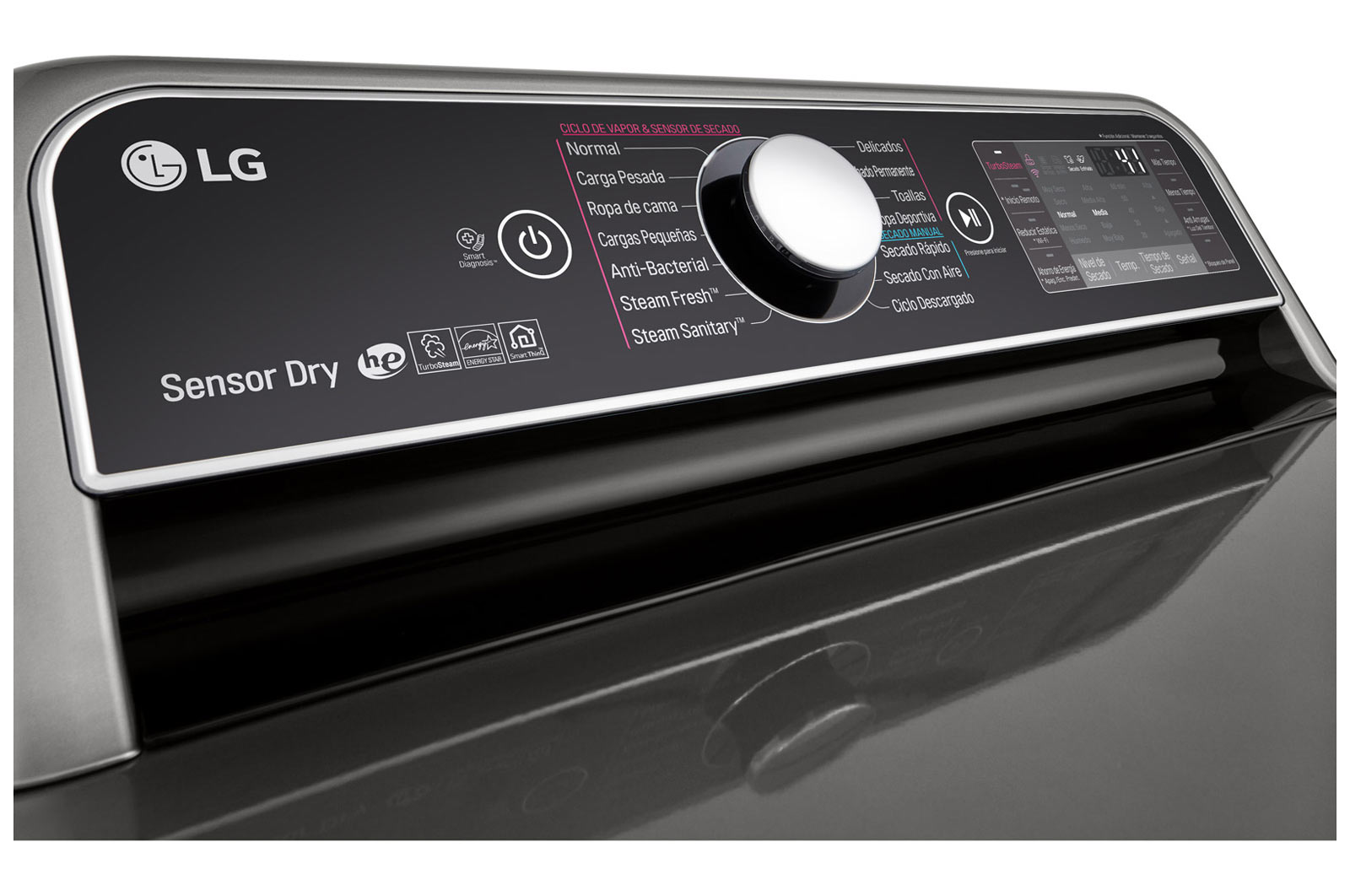 LG Secadora Carga Frontal Inteligente con ciclos de vapor Steam Fresh™ y Sensor Dry™ 25 Kg color Acero con Conectividad LG ThinQ, DT25VTSG