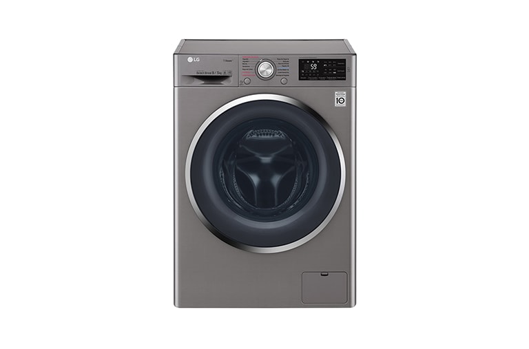 Vista frontal de Lavasecadora Carga Frontal 6 Motion DD con Motor Inverter Direct Drive 10Kg/6Kg color acero WD10SB6