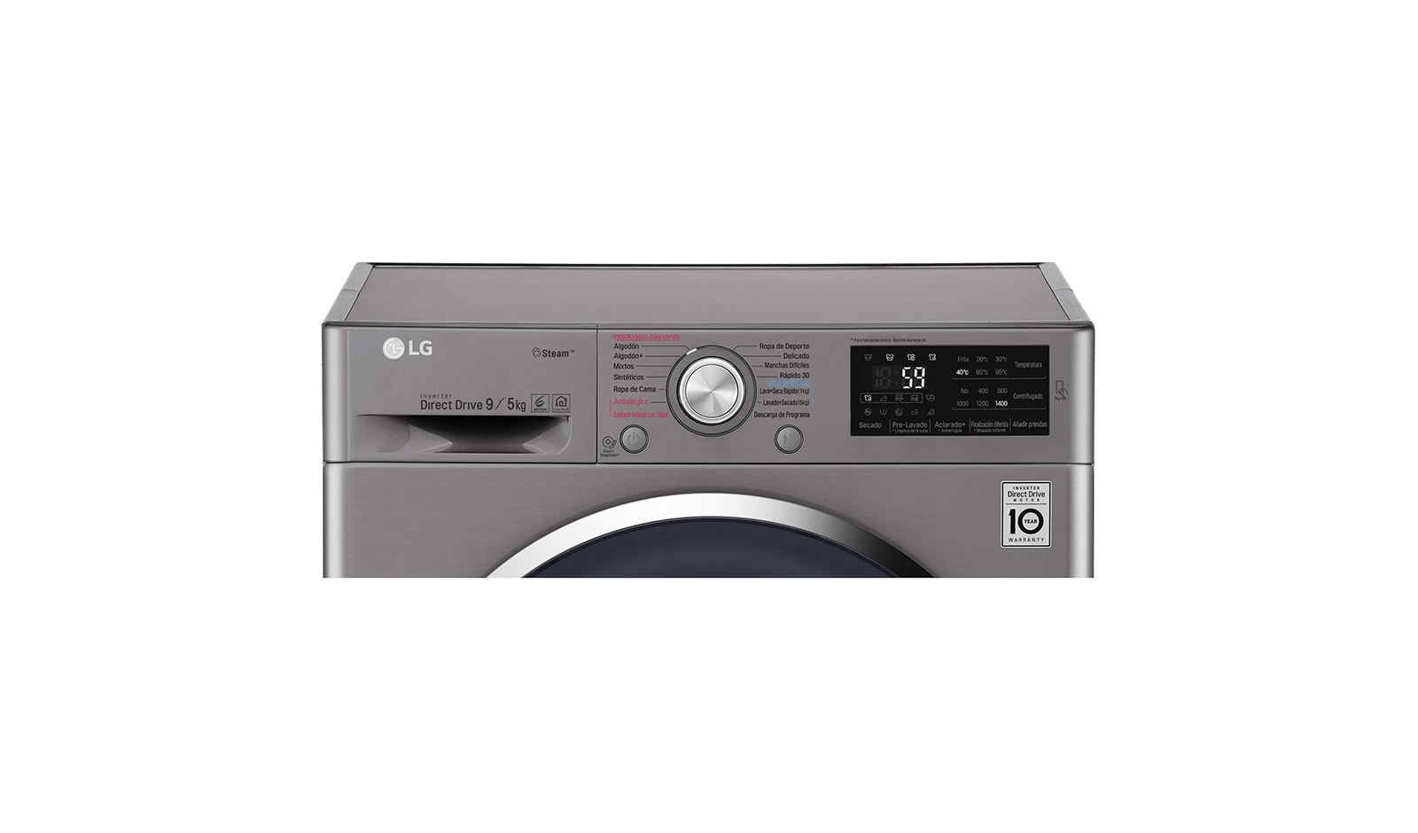 LG Lavasecadora Carga Frontal 6 Motion DD con Motor Inverter Direct Drive 10Kg/6Kg color acero, WD10SB6