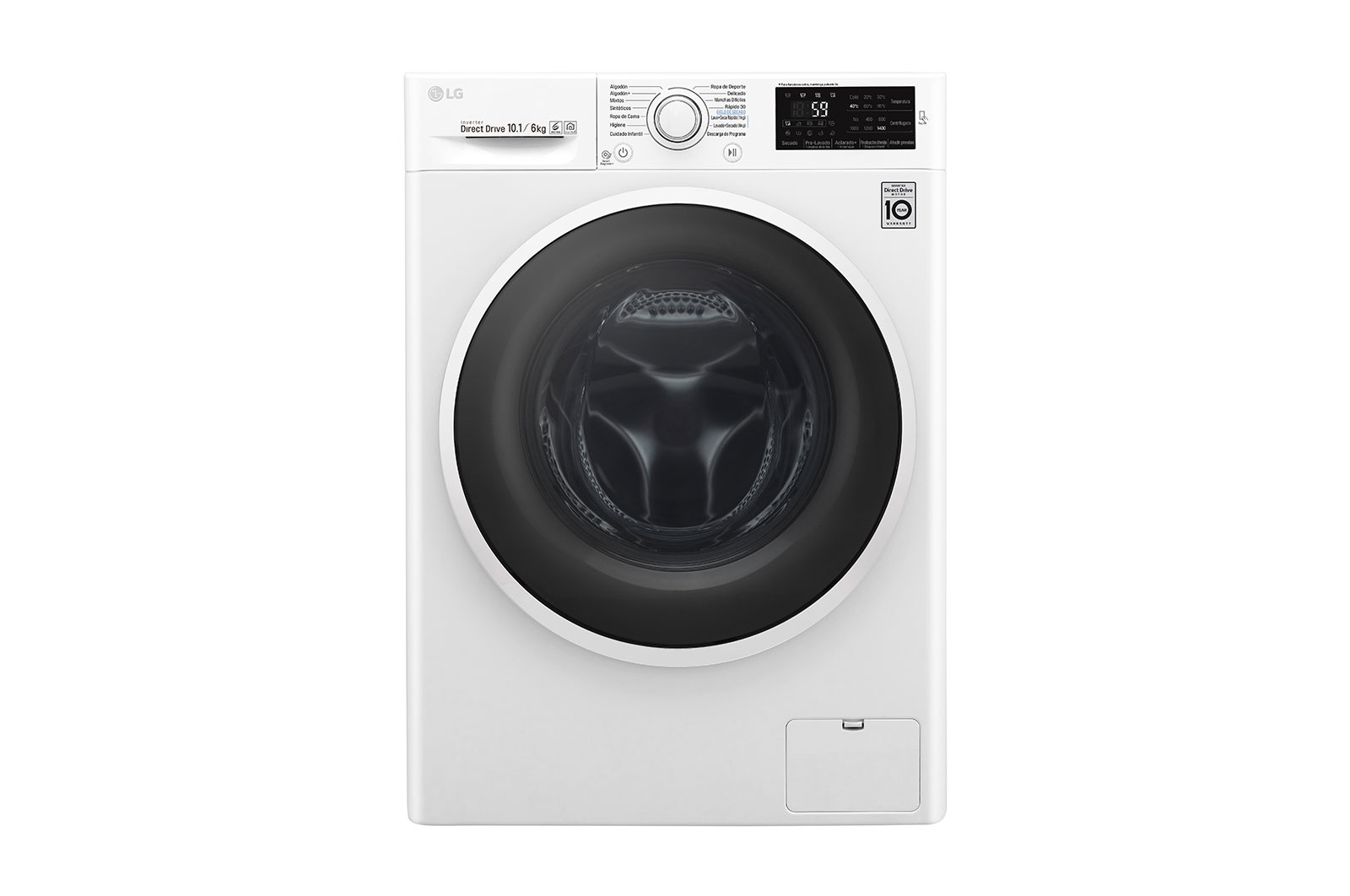 Vista frontal de Lavasecadora Carga Frontal 6 Motion DD con Motor Inverter Direct Drive, Smart Diagnosis™ 10.1Kg/6Kg color Blanca WD10WB6