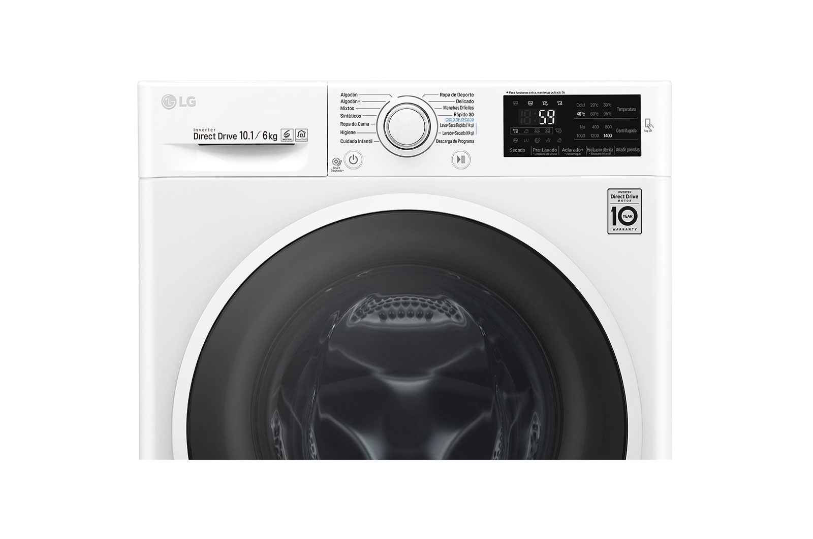 LG Lavasecadora Carga Frontal 6 Motion DD con Motor Inverter Direct Drive, Smart Diagnosis™ 10.1Kg/6Kg color Blanca, WD10WB6