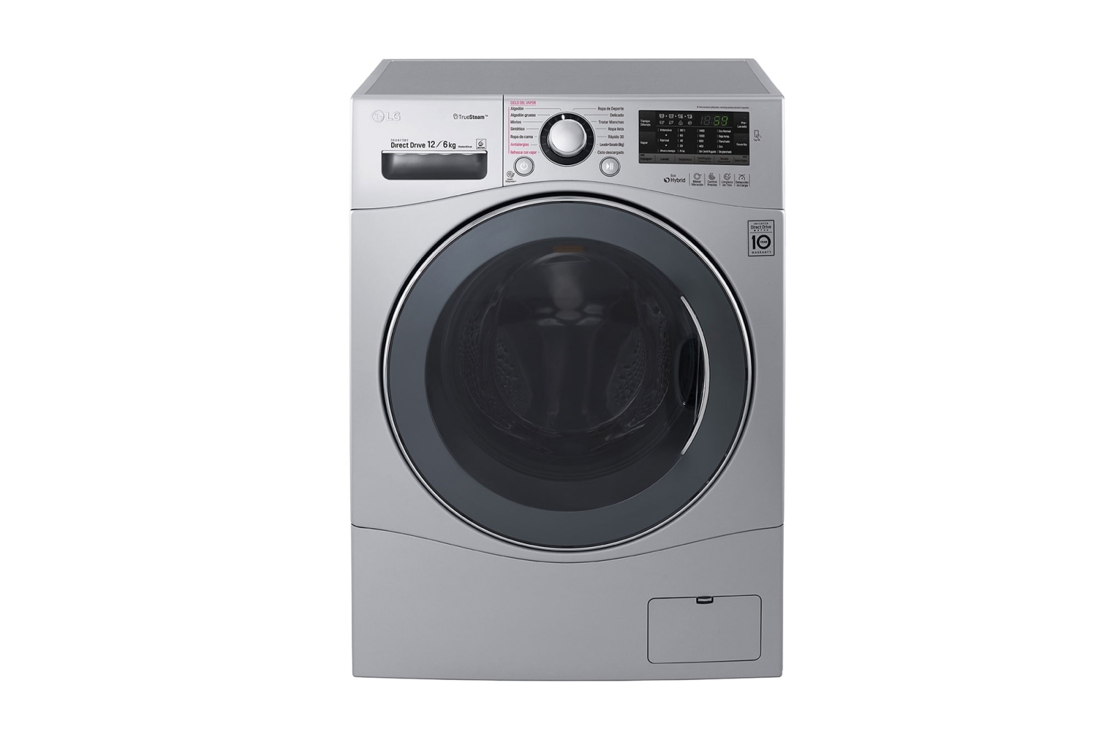 Vista frontal de Lavasecadora Carga Frontal 6 Motion DD, TrueSteam™ con Motor Inverter Direct Drive, Smart Diagnosis™ 12 Kg/6 Kg color Plata WD1247RDS
