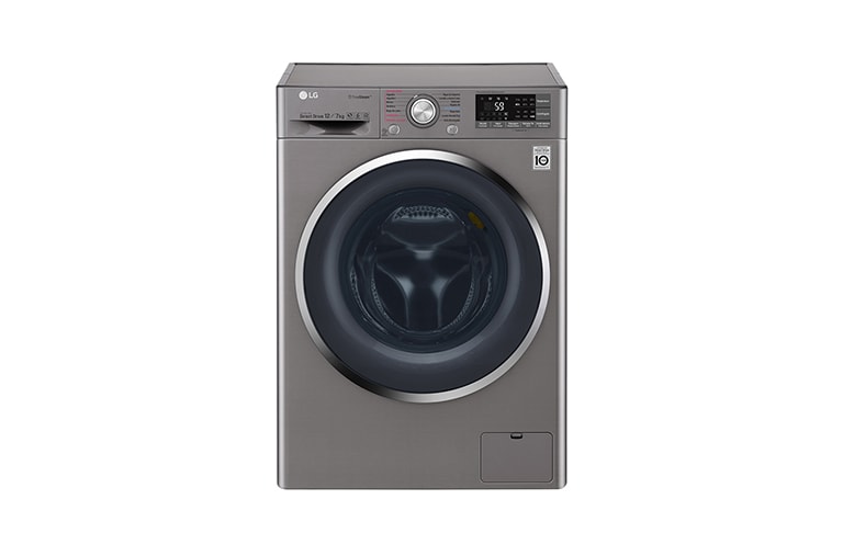 Vista frontal de Lavasecadora Smart Carga Frontal 6 Motion DD con Motor Inverter Direct Drive 12Kg/7Kg color acero WD12SB6