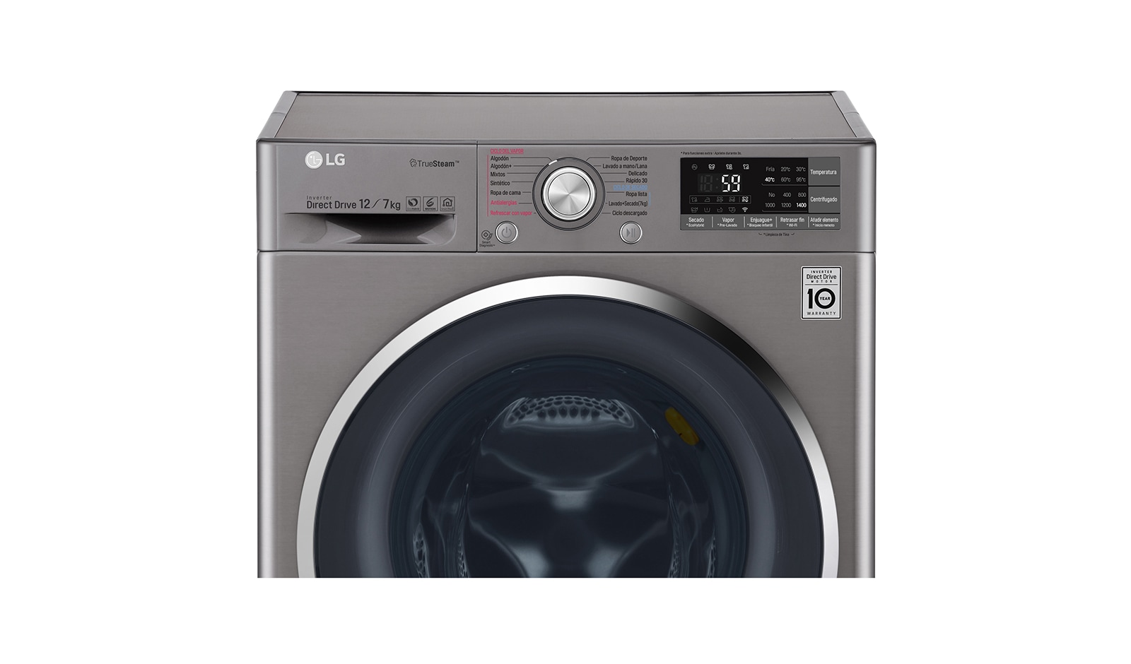 LG Lavasecadora Smart Carga Frontal 6 Motion DD con Motor Inverter Direct Drive 12Kg/7Kg color acero, WD12SB6
