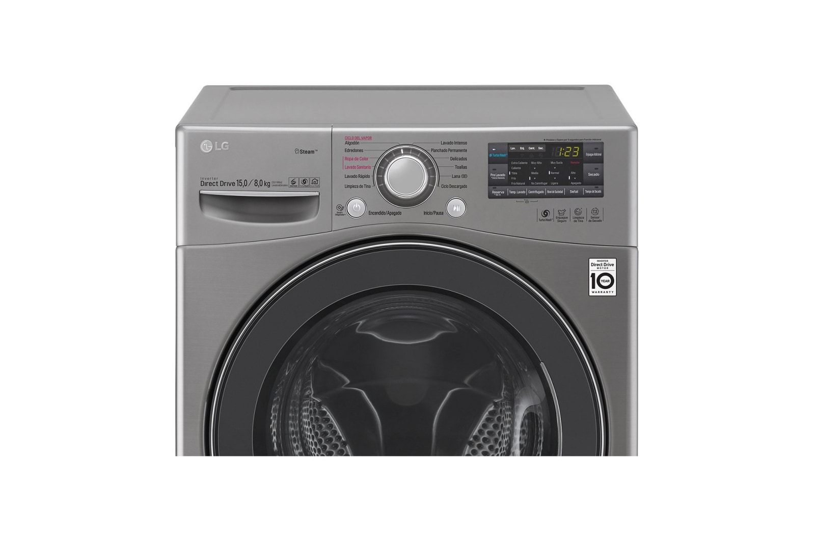 LG Lavasecadora Carga Frontal 6 Motion DD con Motor Inverter Direct Drive, Smart Diagnosis™ 15Kg/8Kg color Deluxe steel, WD1577RD