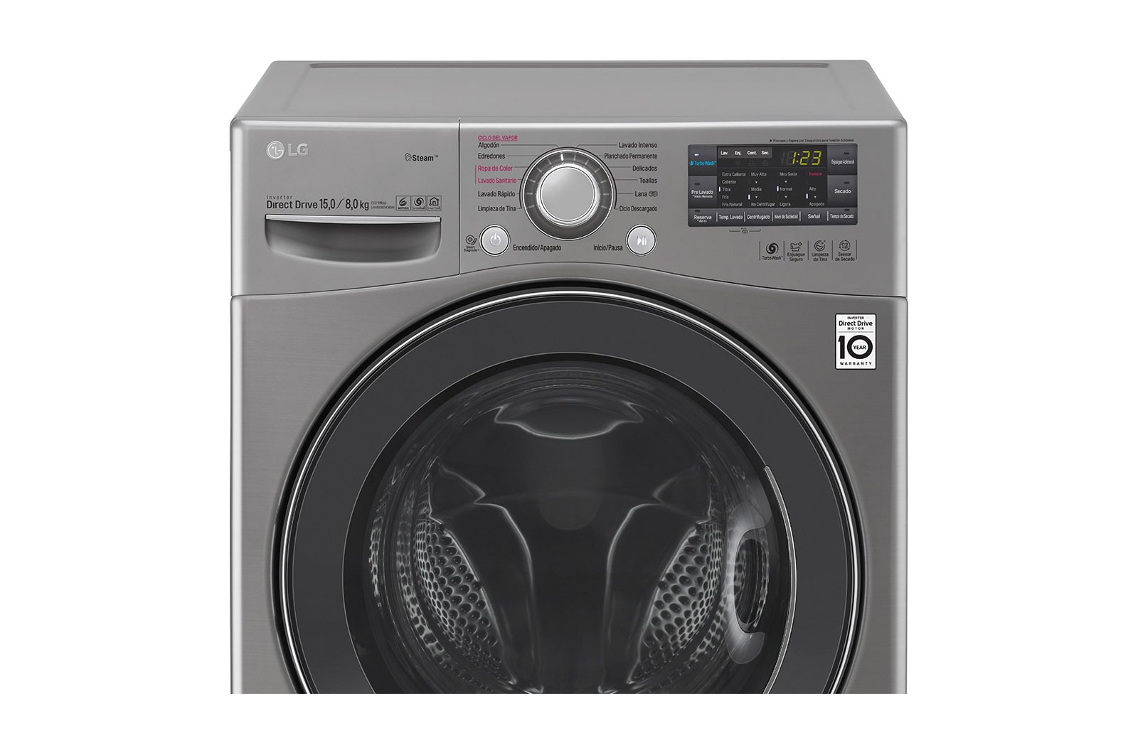 LG Lavasecadora Smart Carga Frontal 6 Motion DD con Motor Inverter Direct Drive, Smart Diagnosis™ 15Kg/8Kg color Deluxe steel, WD15SGS6