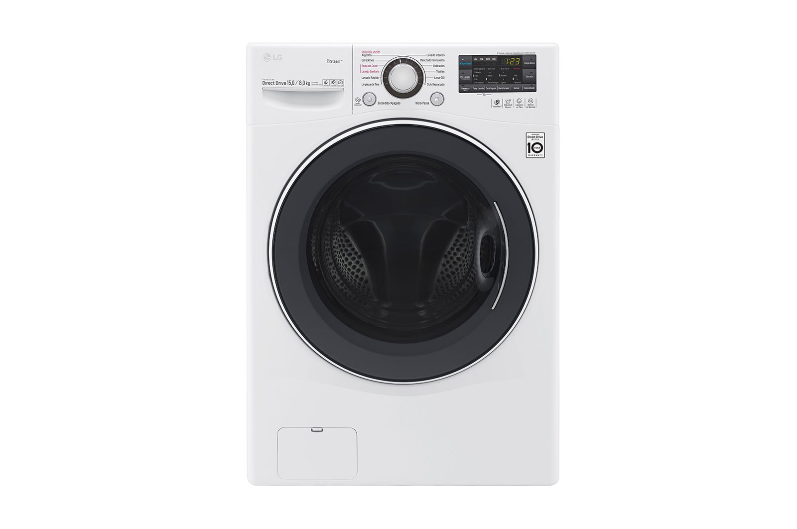 Vista frontal de Lavasecadora Smart Carga Frontal 6 Motion DD con Motor Inverter Direct Drive, Smart Diagnosis™ 15Kg/8Kg color Blanca WD15WGS6