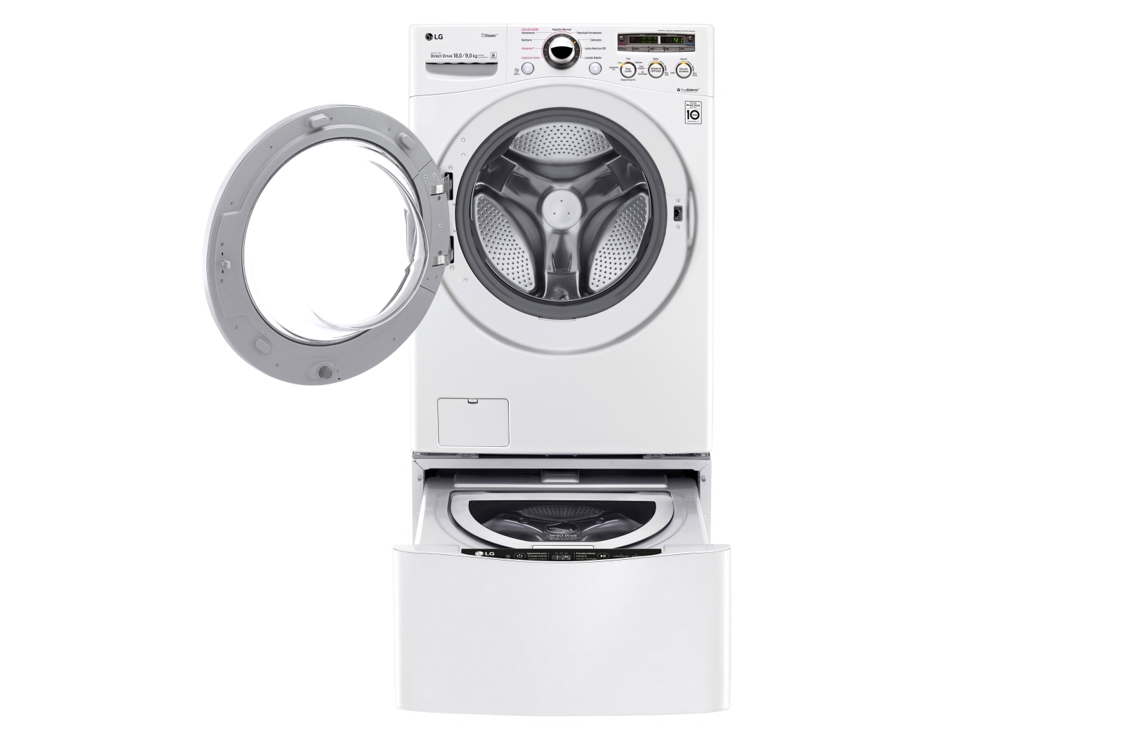 LG Lavasecadora Carga Frontal 6 Motion DD con Motor Inverter Direct Drive, 18Kg/9Kg color Blanca Compatible con LG TWINWash™ Mini, WD18WN6