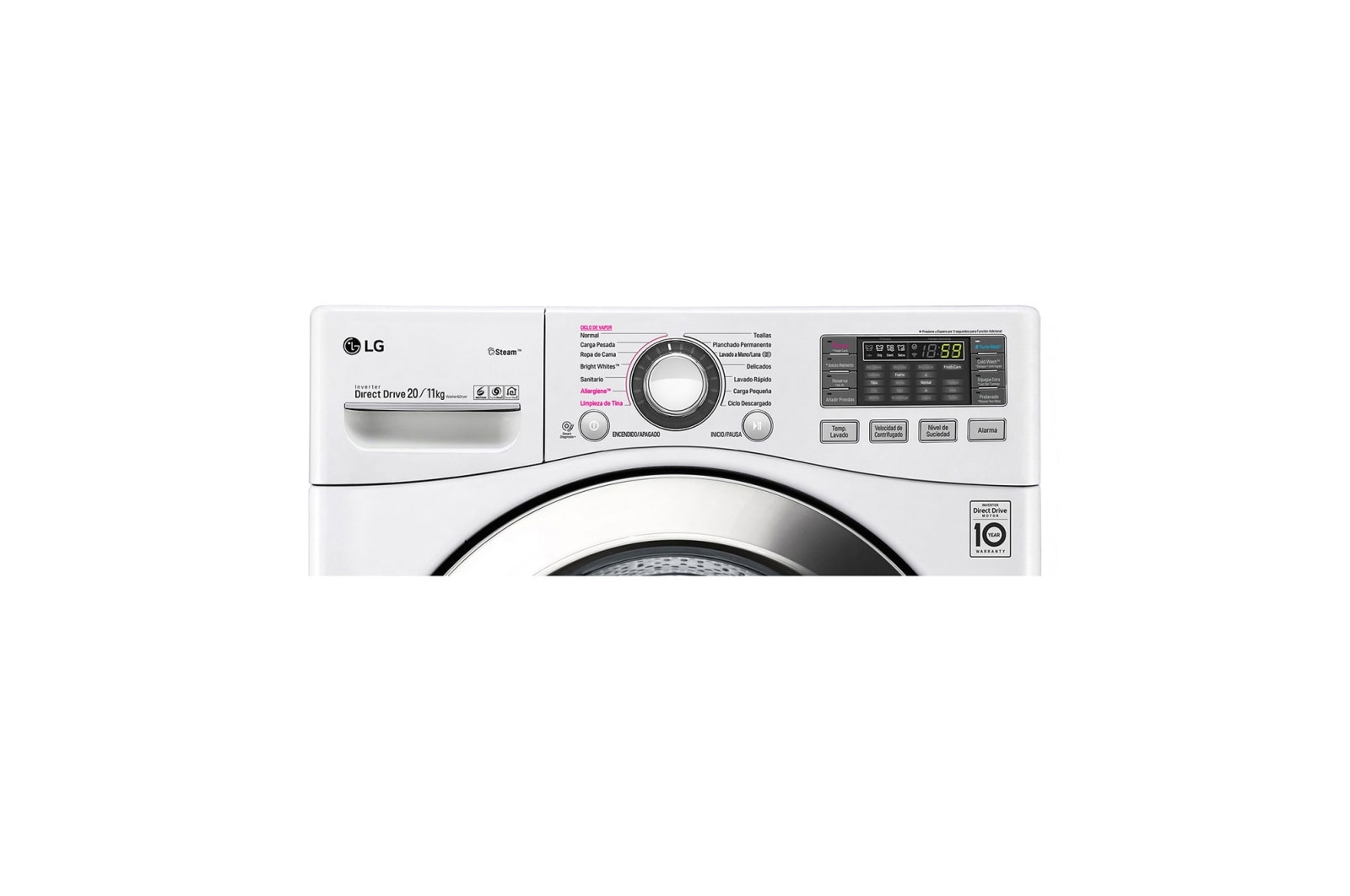 LG Lavasecadora Smart Carga Frontal 6 Motion DD con Motor Inverter Direct Drive, 20Kg/11Kg color Blanca Compatible con LG TWINWash™ Mini, WD20WVS6