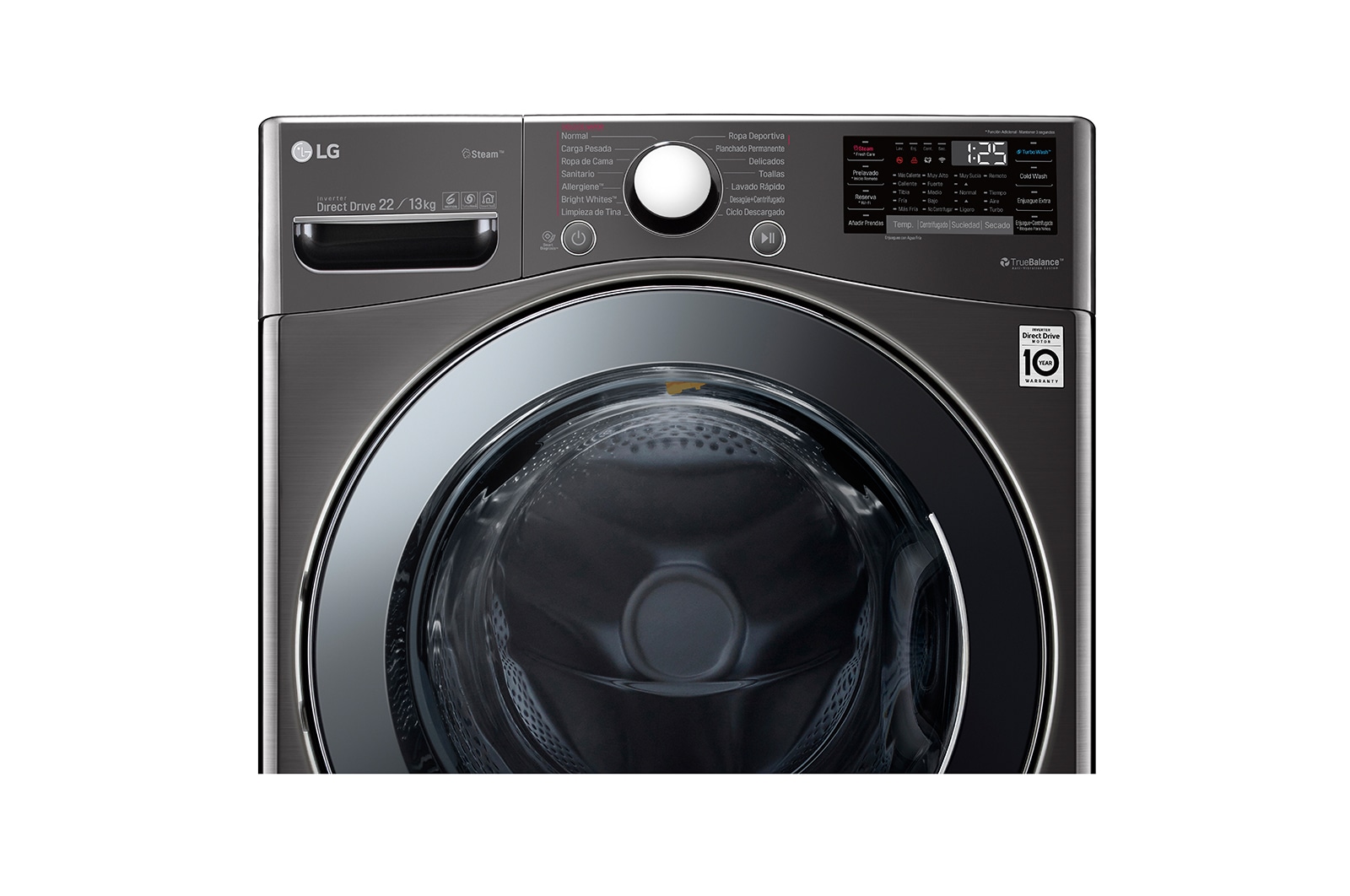 LG Lavasecadora LG Carga Frontal Inteligente 6 Motion DD con Motor Inverter Direct Drive 22Kg / 13Kg – Acero Negro con Conectividad LG ThinQ, WD22BV2S6