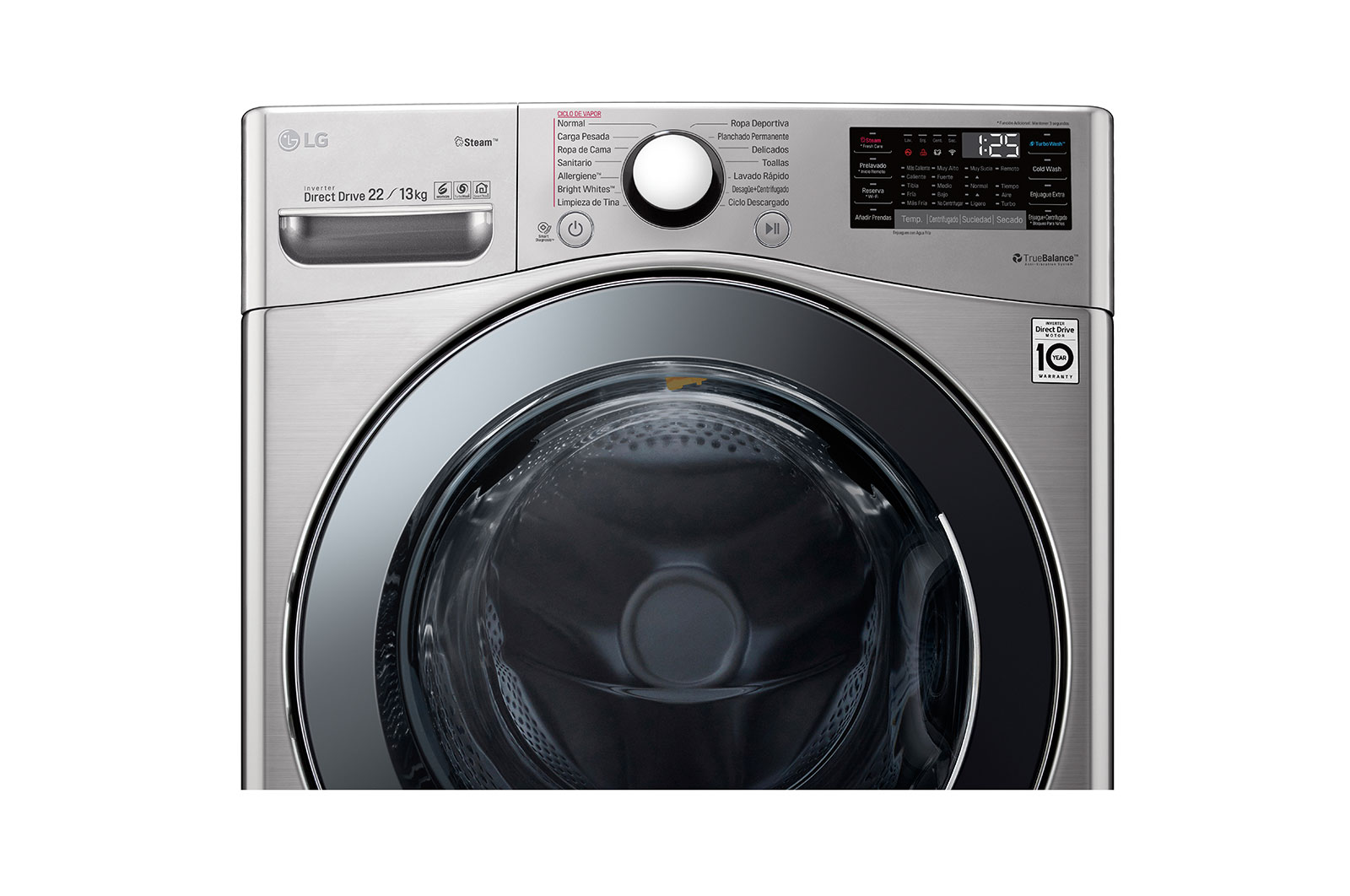 LG Lavasecadora LG Carga Frontal Inteligente Inverter DD con conectividad ThinQ con 6 Motion DD 22Kg / 13Kg – Acero Negro – WD22VV2S6, WD22VV2S6