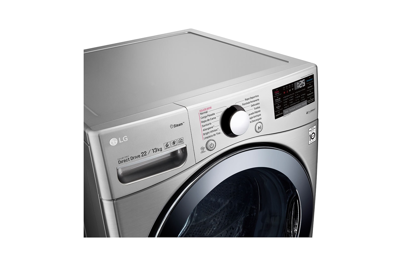 LG Lavasecadora LG Carga Frontal Inteligente Inverter DD con conectividad ThinQ con 6 Motion DD 22Kg / 13Kg – Acero Negro – WD22VV2S6, WD22VV2S6
