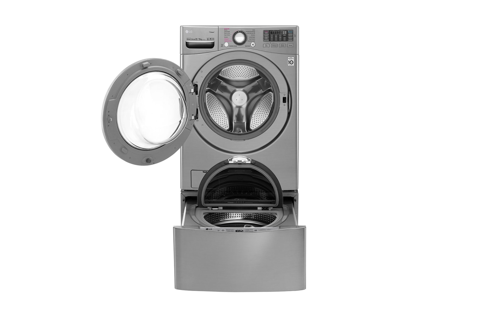 LG Lavasecadora Smart LG Carga Frontal 6 Motion DD con Motor Inverter Direct Drive, 22Kg/13Kg color Deluxe Steel Compatible con LG TWINWash™ Mini, WD22VVS6