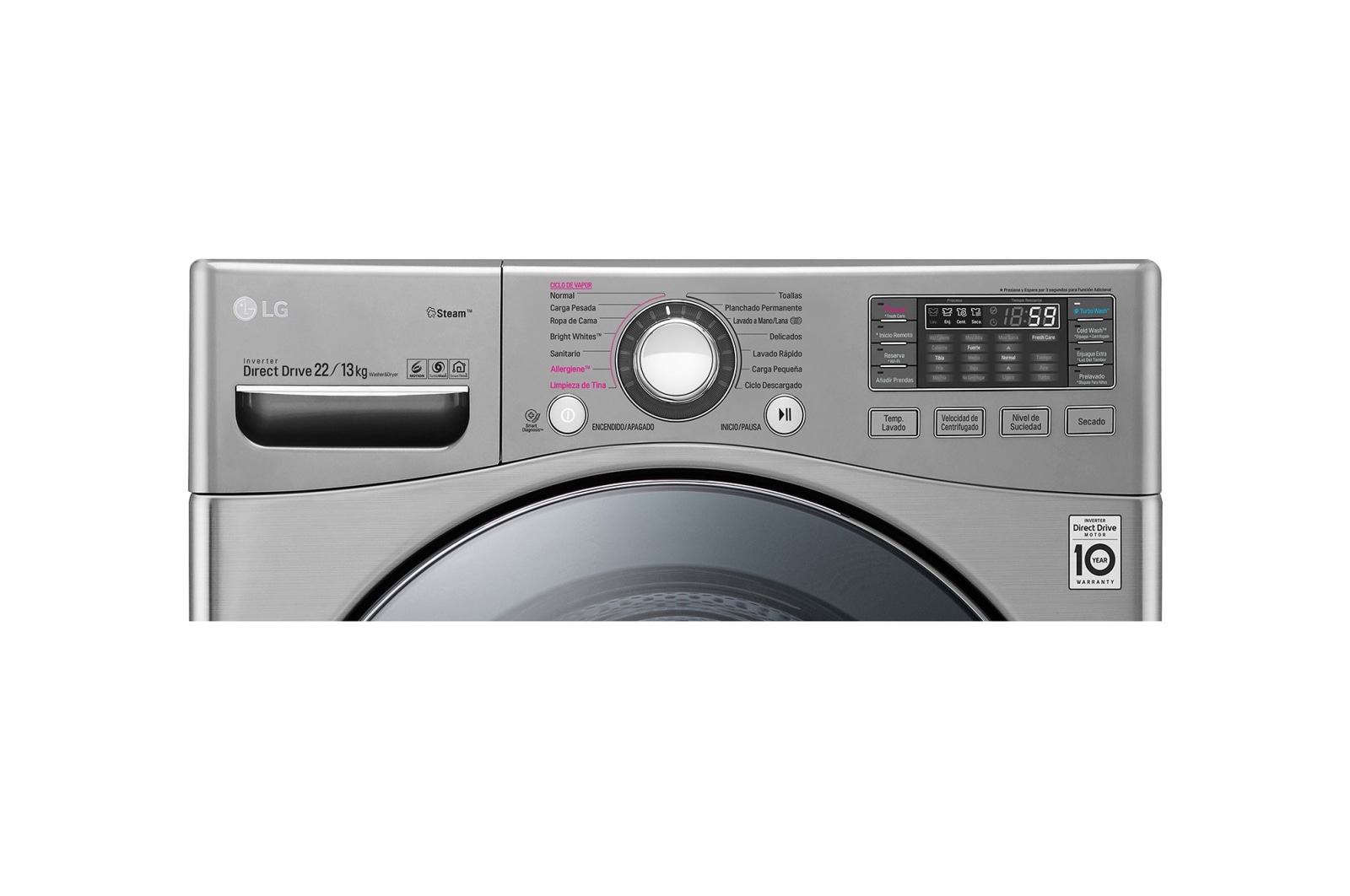 LG Lavasecadora Smart LG Carga Frontal 6 Motion DD con Motor Inverter Direct Drive, 22Kg/13Kg color Deluxe Steel Compatible con LG TWINWash™ Mini, WD22VVS6