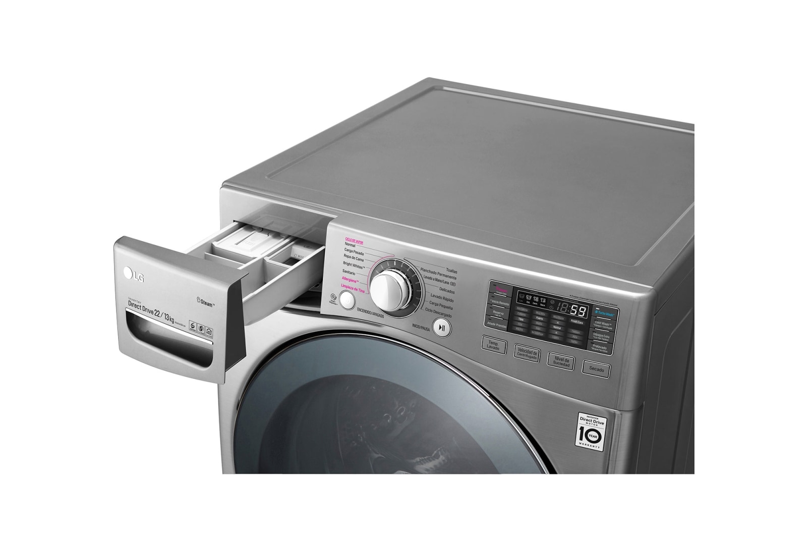 LG Lavasecadora Smart LG Carga Frontal 6 Motion DD con Motor Inverter Direct Drive, 22Kg/13Kg color Deluxe Steel Compatible con LG TWINWash™ Mini, WD22VVS6