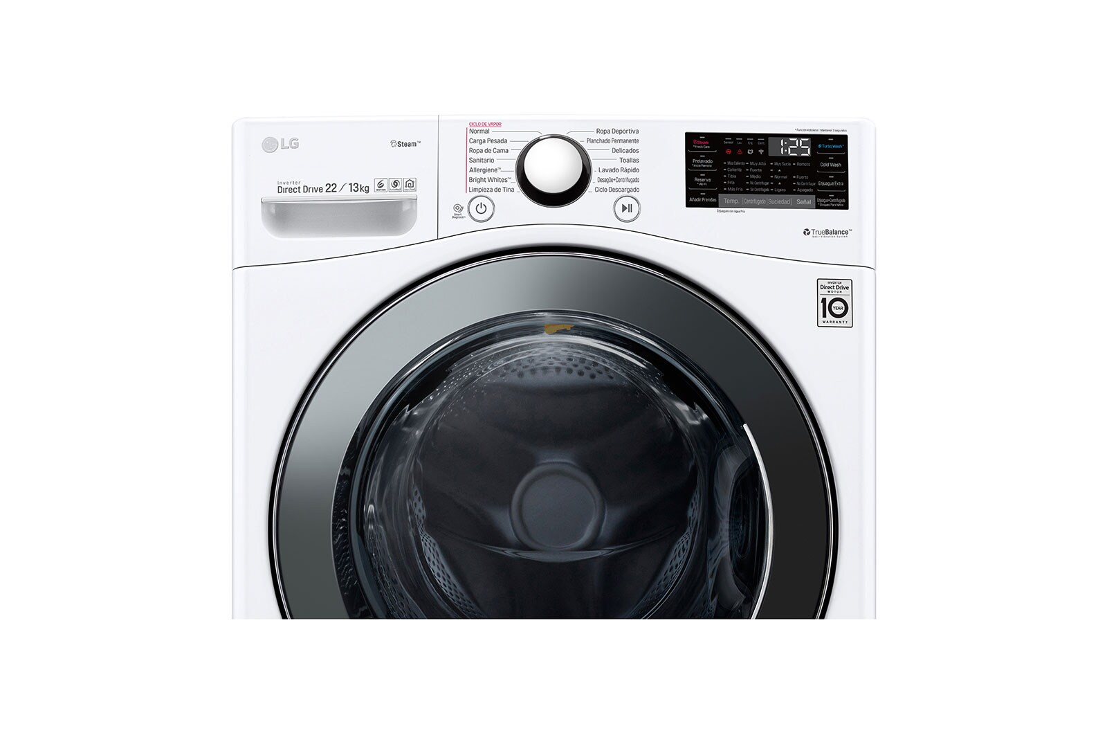 LG Lavasecadora Carga Frontal Inteligente 6 Motion DD con Motor Inverter Direct Drive, 22Kg/13Kg color Blanca con Conectividad LG ThinQ, WD22WV2S6