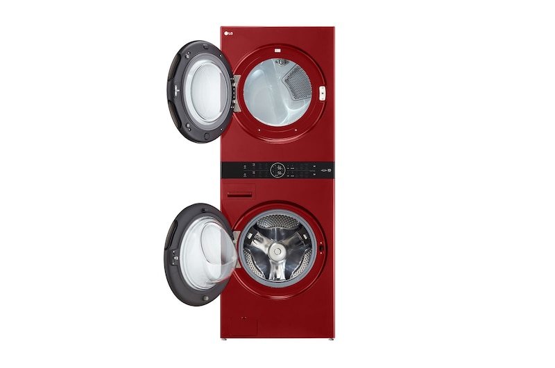 LG Torre de lavado LG WashTower™. Lavadora y secadora eléctrica, carga frontal inteligente, motor Inverter con inteligencia artificial AI DD™ y conectividad LG ThinQ (capacidad: 22 kg cada una; color: Rojo), WK22RS6E